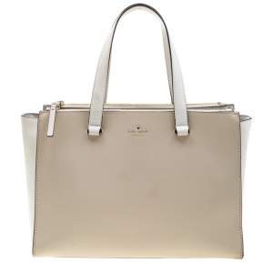 Pre Owned Kate Spade Beige/White Laether Cedar Street Jensen Tote