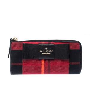 Pre Owned Kate Spade Red/Black Checkered Canvas Julia Street Plaid Nisha Wallet