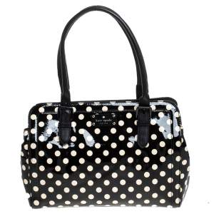 Pre Owned Kate Spade Black/White Patent Leather Polka Dot Satchel