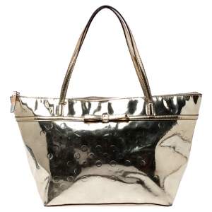 Pre Owned Kate Spade Gold Metallic Gold Patent leather Zip Tote