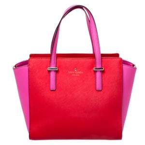 Pre Owned Kate Spade Red/Pink Leather Cedar Street Hayden Tote