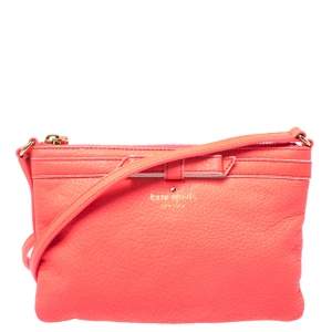 Pre Owned Kate Spade Neon Coral Orange Leather Top Zip Crossbody Bag