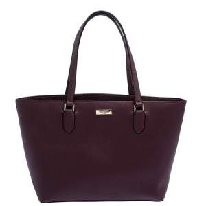 Pre Owned Kate Spade Burgundy Leather Top Zip Tote