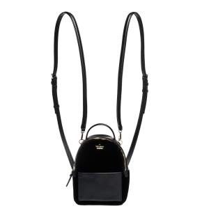 Kate Spade Black Velvet and Leather Mini Watson Lane Merry Backpack