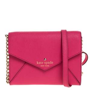 Pre Owned Kate Spade Pink Leather Envelope Flap Shoulder Bag