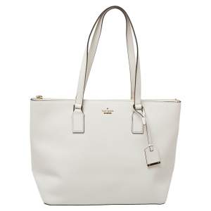 Pre Owned Kate Spade Off White Leather Shopper Tote