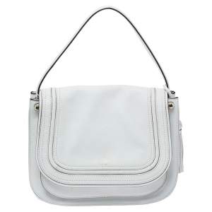 Pre Owned Kate Spade White Leather Tassel Flap Top Handle Bag