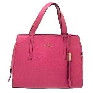 Pre Owned Kate Spade Pink Croc Embossed Leather Zip Tote