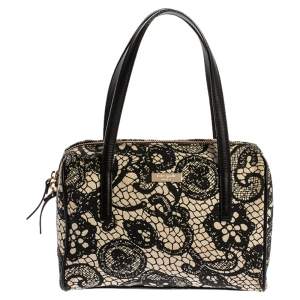 Pre Owned Kate Spade Black/White Printed Canvas and Leather Satchel