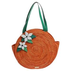 Pre Owned Kate Spade Orange Straw/Canvas and Leather Spice Things Up Shoulder Bag
