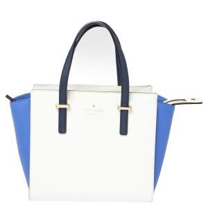 Pre Owned Kate Spade Blue/White Leather Small Cedar Street Hayden Tote