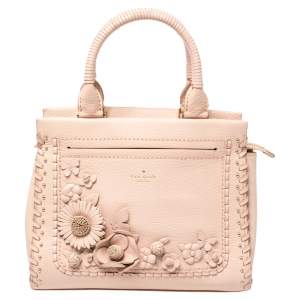 Pre Owned Kate Spade Pink Leather Small Larissa Floral Whipstitch Satchel
