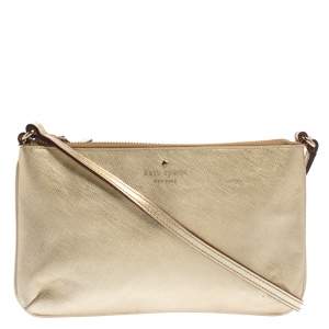 Pre Owned Kate Spade Gold Leather Top Zip Crossbody Bag