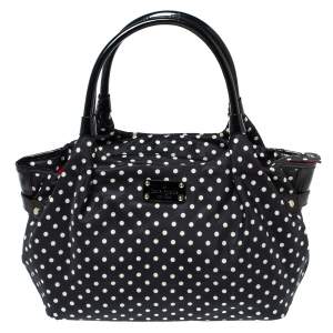 Pre Owned Kate Spade Black/White Nylon and Patent Leather Polka Dot Satchel
