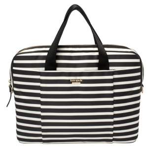 Pre Owned Kate Spade Black/White Striped Satin Classic 13 Inches Laptop Bag