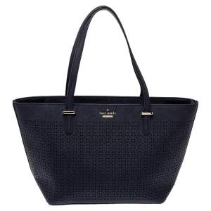 Pre Owned Tory Burch Navy Blue Perforated Leather Mini Cedar Street Harmony Tote