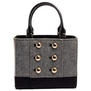 Pre Owned Kate Spade Grey/Black Felt Fabric Beantown Quinn Tote