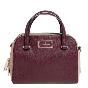 Pre Owned Kate Spade Burgundy/Beige Leather and Suede Satchel