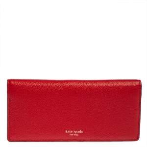Pre Owned Kate Spade Red Leather Long Bifold Wallet