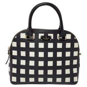Pre Owned Kate Spade Black/White Checkered Coated Canvas and Leather Satchel