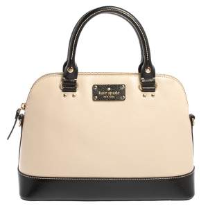 Pre Owned Kate Spade Black/Beige Leather Wellesley Rachelle Satchel