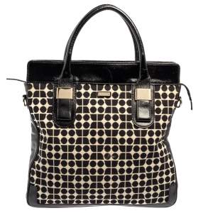 Pre Owned Kate Spade Black Printed Canvas and Patent Leather Blair Noel Tote