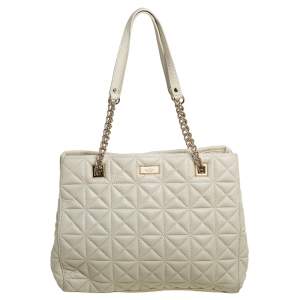 Pre Owned Kate Spade Cream Quilted Leather Chain Tote