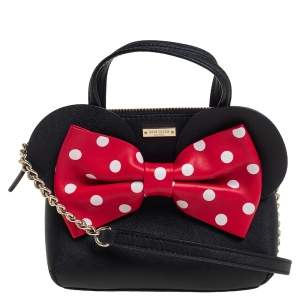 Pre Owned Kate Spade Black Leather Minnie Mouse Satchel 