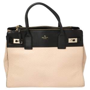 Pre Owned Kate Spade Black/Beige Leather Luna Drive Willow Tote