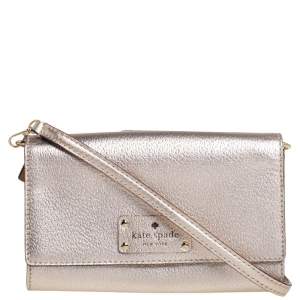 Pre Owned Kate Spade Gold Leather Crossbody Bag