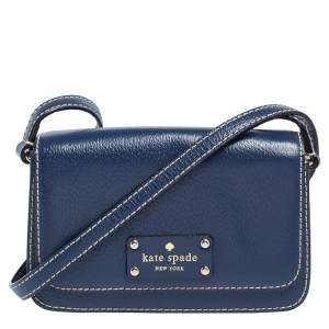 Pre Owned Kate Spade Blue Leather Flap Crossbody Bag