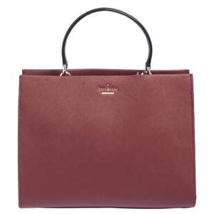 Pre Owned Kate Spade Beige/Burgundy Leather Cameron Street Sarah Satchel