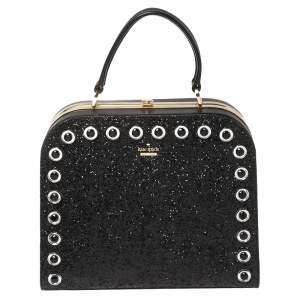 Pre Owned Kate Spade Black Glitter and Leather Large Skyline Way Violina Top Handle Bag