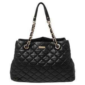 Pre Owned Kate Spade Black Quilted Shimmer Leather Maryanne Shoulder Bag
