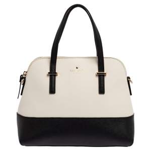 Pre Owned Kate Spade White/Black Saffiano Leather Cedar Street Maise Satchel