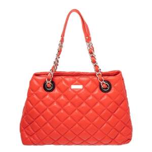 Pre Owned Kate Spade Neon Orange Quilted Leather Gold Coast Maryanne Shoulder Bag