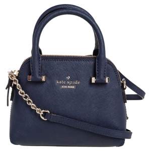 Pre Owned Kate Spade Navy Blue Leather Cedar Street Mini Maise Satchel