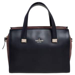 Pre Owned Kate Spade Black/Brown Leather and Suede Zip Satchel