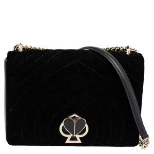 Pre Owned Kate Spade Black Velvet and Leather Amelia Twist Lock Shoulder Bag