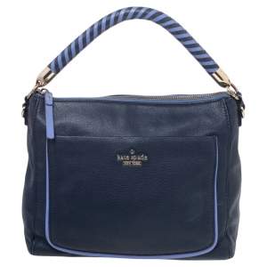 Pre Owned Kate Spade Navy Blue Leather Small Wood Drive Harris Shoulder Bag