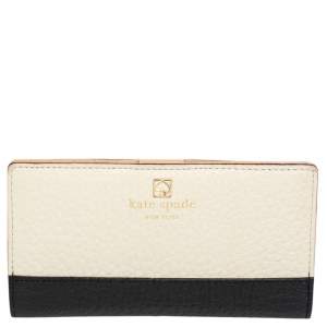 Pre Owned Kate Spade Off White/Black Leather Spencer Bifold Wallet