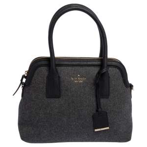 Pre Owned Kate Spade Grey/Black Leather and Wool Satchel