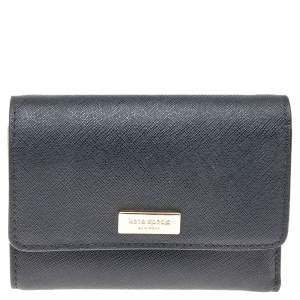 Pre Owned Kate Spade Black Leather Joy Laurel Way Trifold Wallet