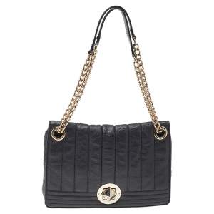 Pre Owned Kate Spade Black Leather Turnlock Chain Shoulder Bag