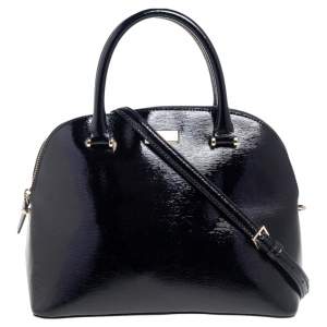 Pre Owned Kate Spade Black Patent Leather Zip Dome Satchel