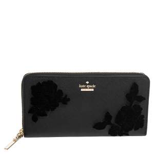Pre Owned Kate Spade  Black Leather Zip Around Wallet