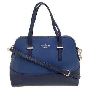 Pre Owned Kate Spade Black/Blue Leather Cedar Street Maise Satchel 