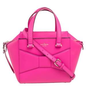 Pre Owned Kate Spade Hot Pink Leather 2 Park Avenue Beau Bow Tote