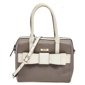 Pre Owned Kate Spade Grey/Off White Leather Alice Court Kaiya Satchel