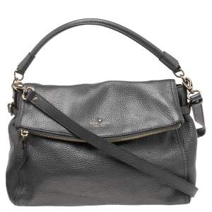Pre Owned Kate Spade Metallic Grey Leather Flap Shoulder Bag